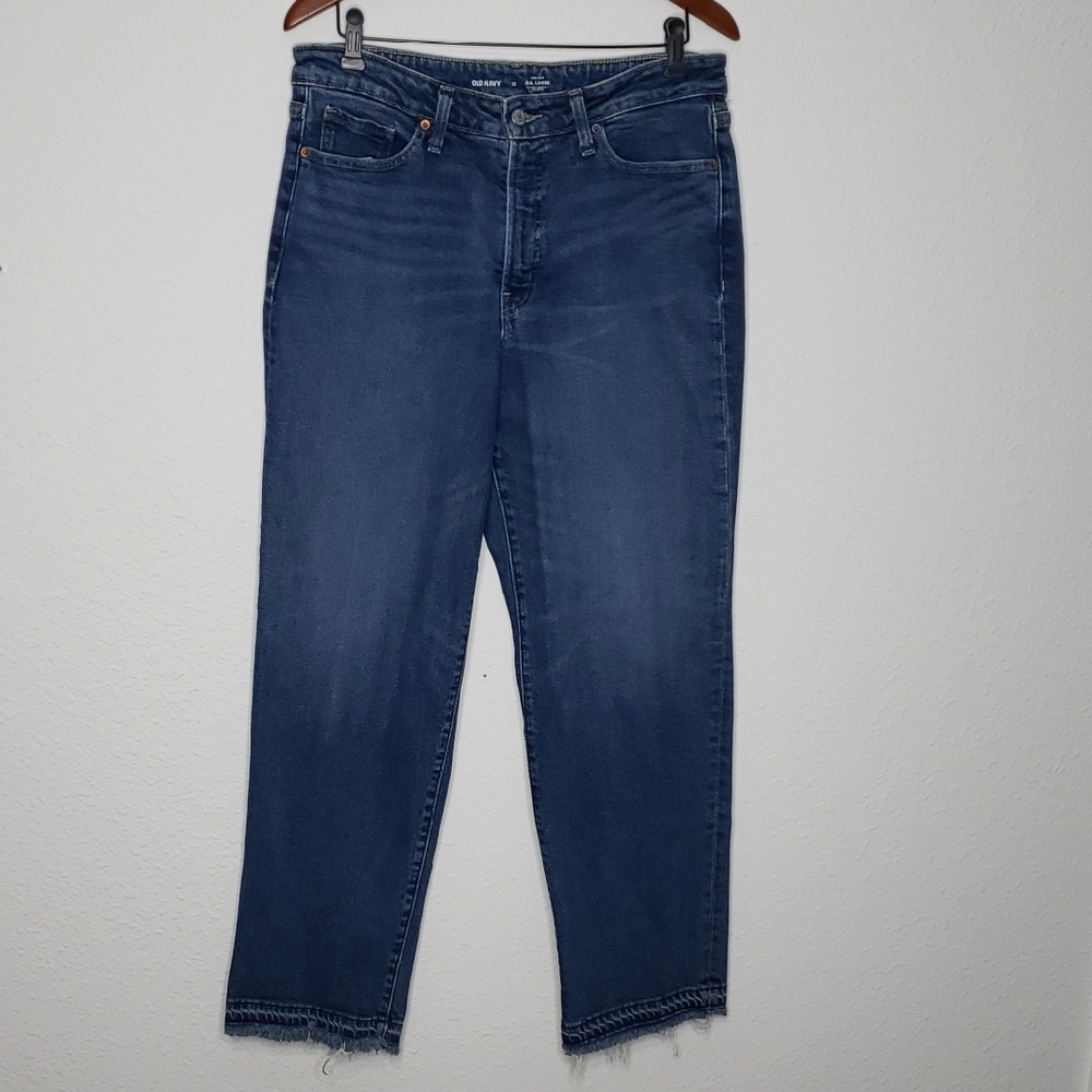 Old Navy High Rise OG Loose Secret Smooth Pockets Straight Jeans Size 12 Fringe